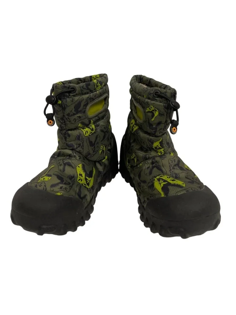 Bogs MOC Snow Boots Dino Dinosaur Youth Size 3 Pull On Green Black Faux Fur NEW